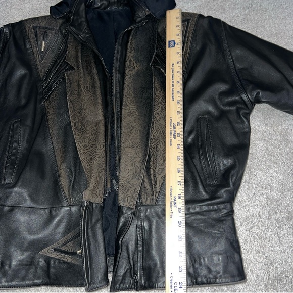 Vintage 80s Black  Leather Patchwork Western Jacket Black Women's M Tassel Retro - Picture 13 of 13